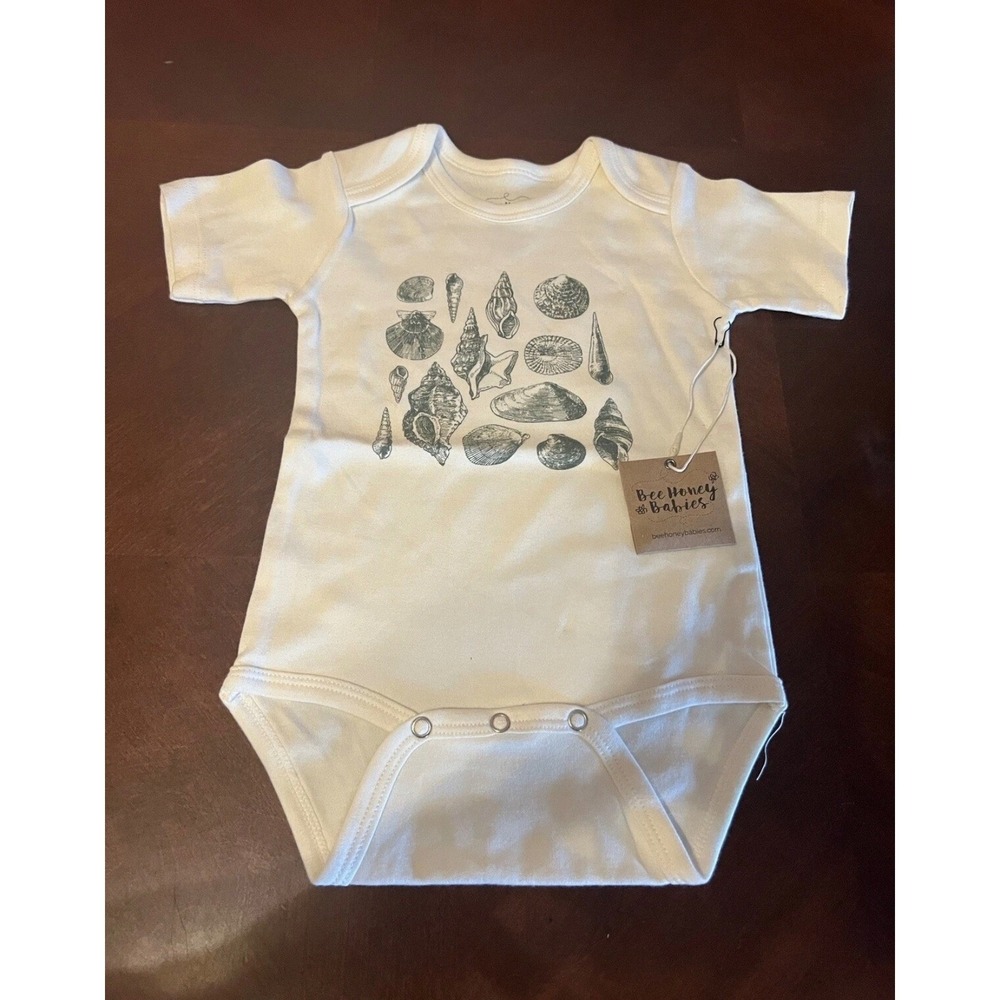 Bee Honey Babies Seashell Print Cotton Bodysuit Cream 12-18 Months